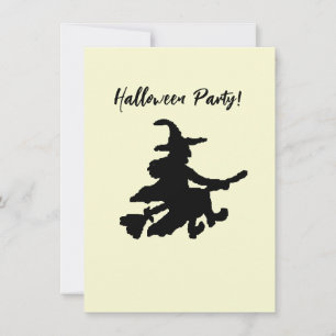 Flying Witch on Yellow Invitation