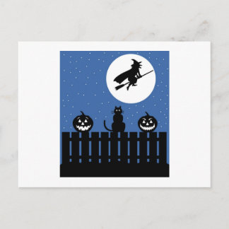 Flying Witch, Pumpkins, Cat Contemporary Postcard