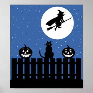 Flying Witch, Pumpkins, Cat Contemporary Poster