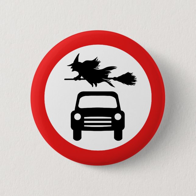 Flying Witch Warning Sign Badge (Front)