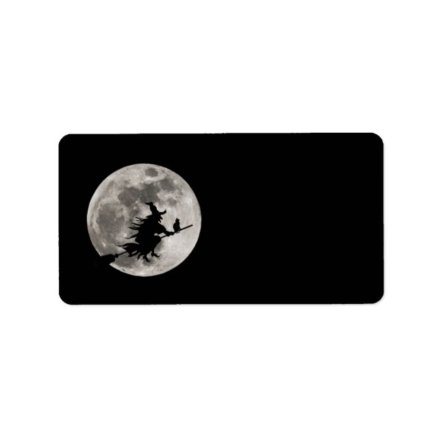 Flying witch with a bright moon behind her label (Front)