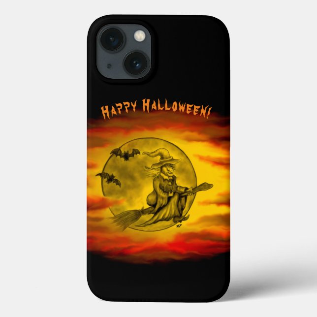 Flying witch with black cat , halloween night Case-Mate iPhone case (Back)