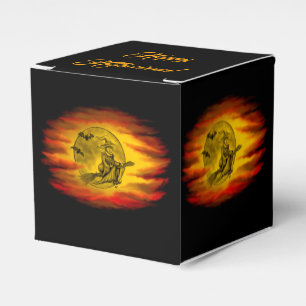 Flying witch with black cat , halloween night favour box