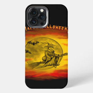 Flying witch with black cat , halloween night iPhone 13 pro max case
