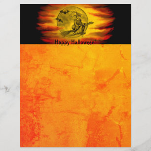 Flying witch with black cat , halloween night lett custom letterhead