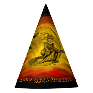 Flying witch with black cat , halloween night party hat