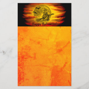 Flying witch with black cat , halloween night stationery