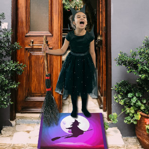 Flying Witch  with full moon no3 Doormat