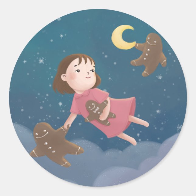 Flying with Gingerbread Cookies Dream Classic Round Sticker (Front)