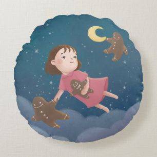 Flying with Gingerbread Cookies Dream Round Cushion
