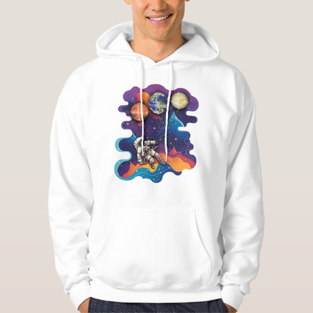 Flying with planets in space hoodie (Front)
