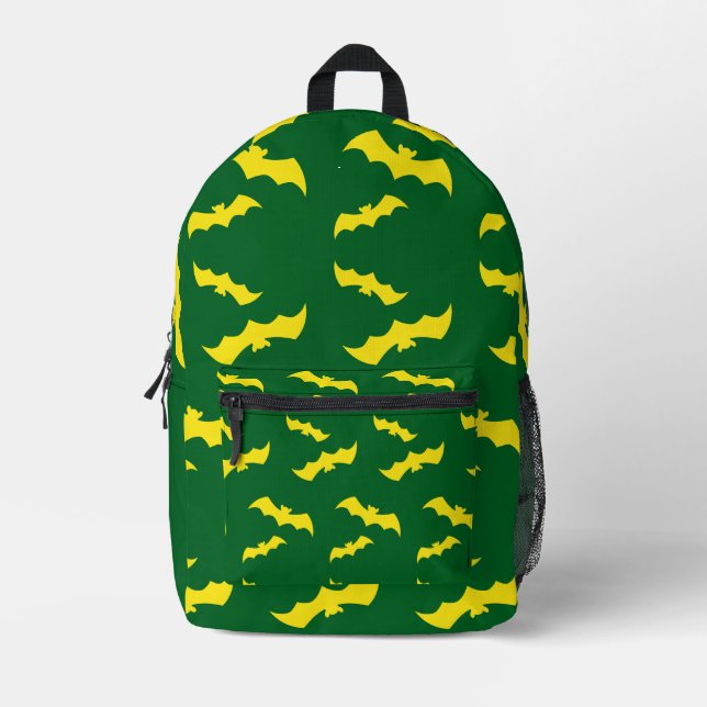 Flying Yellow Halloween Bats Printed Backpack (Front)
