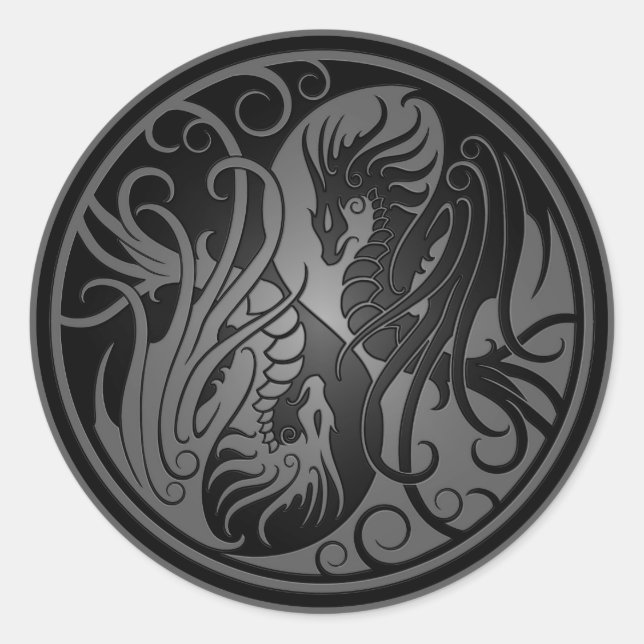 Flying Yin Yang Dragons - dark Classic Round Sticker (Front)