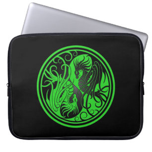 Flying Yin Yang Dragons - green and black Laptop Sleeve