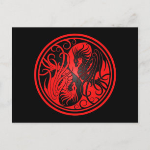 Flying Yin Yang Dragons - red and black Postcard