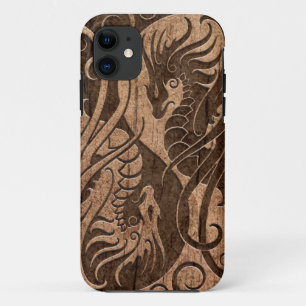 Flying Yin Yang Dragons with Wood Grain Effect Case-Mate iPhone Case