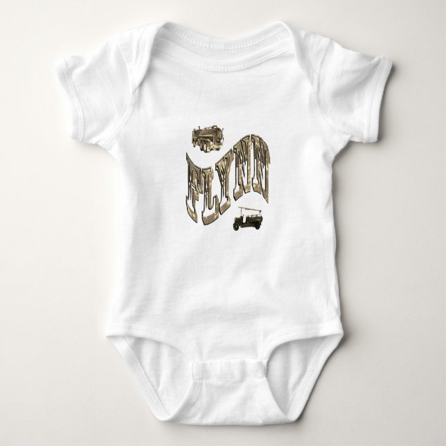 Flynn Name, With Fire Trucks, Baby Bodysuit (Front)