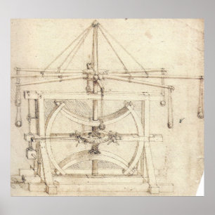 Flywheel Mechanical Drawing Leonardo da Vinci Poster