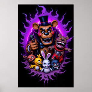 FNAF Animated Characters Gathering with Purple  Poster