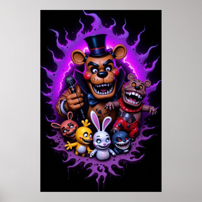 FNAF Animated Characters Gathering with Purple  Poster (Front)