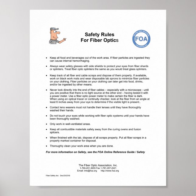 FOA Safety Rules For Fibre Optics, Small Poster (Front)