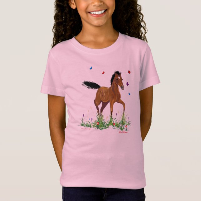 Foal and Butterflies Girls Baby Doll Fitted Tee (Front)