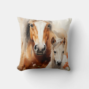 Foal and horse in the poppy meadow cushion