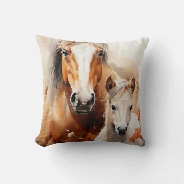 Foal and horse in the poppy meadow cushion (Front)