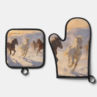 Foals at Play Oven Mitt & Pot Holder Set