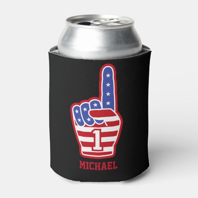 Foam Finger 4th Of July Sports USA Can Cooler (Can Front)