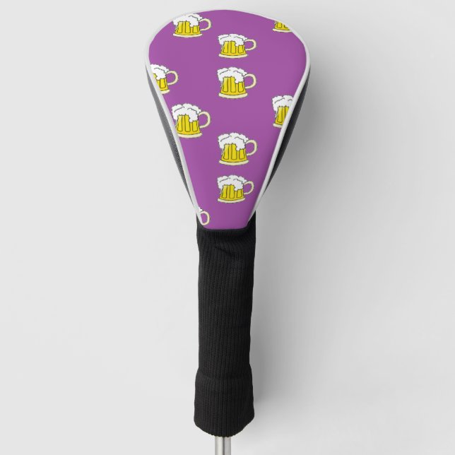 Foaming beer cup on purple golf head cover (Front)