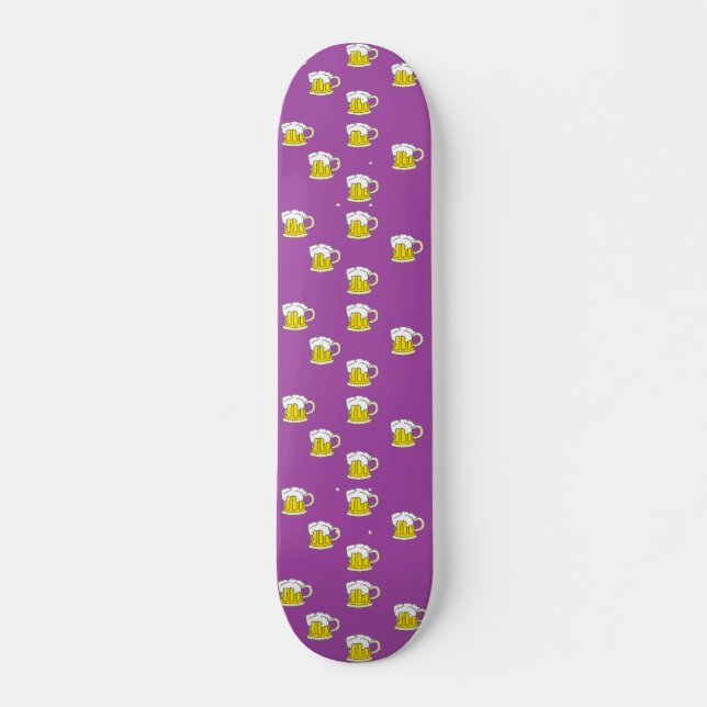 Foaming beer cup on purple skateboard (Front)