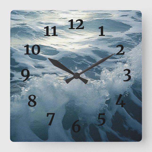 Foaming Waves Surf  Painting Square Wall Clock (Front)