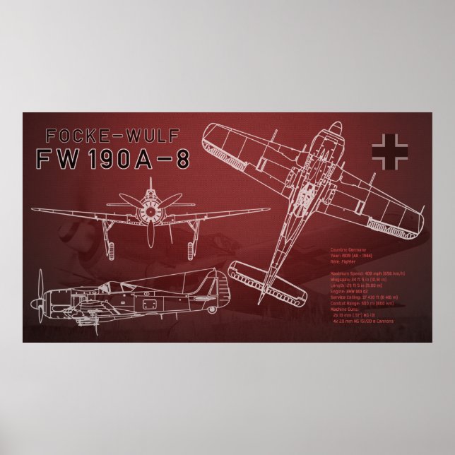 Focke-Wulf Fw 190 Blueprint Poster (Front)