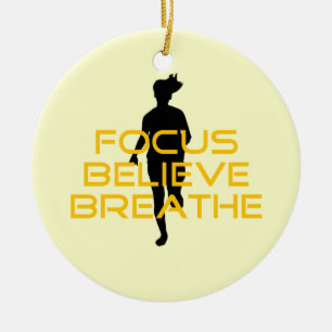 Focus Believe Breathe Yellow Running Fitness Ceramic Tree Decoration