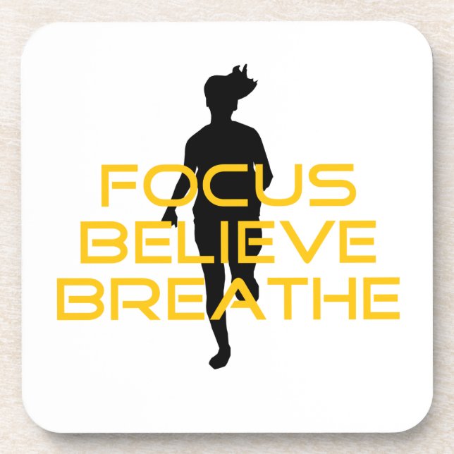 Focus Believe Breathe Yellow Running Fitness Coaster (Front)