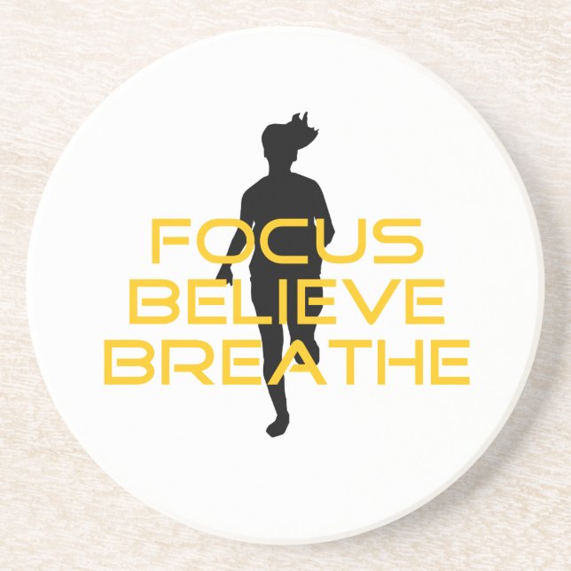 Focus Believe Breathe Yellow Running Fitness Coaster (Front)