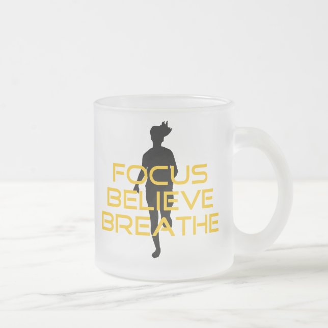 Focus Believe Breathe Yellow Running Fitness Frosted Glass Coffee Mug (Right)