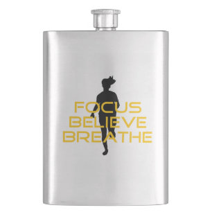 Focus Believe Breathe Yellow Running Fitness Hip Flask