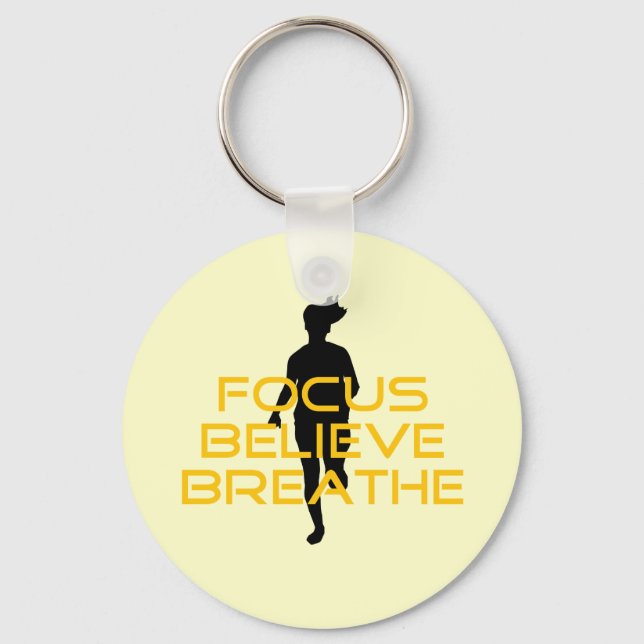 Focus Believe Breathe Yellow Running Fitness Key Ring (Front)
