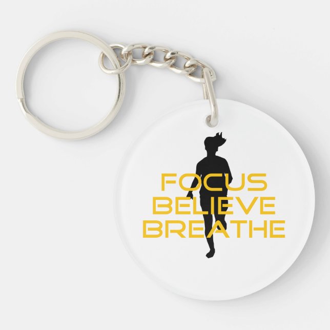 Focus Believe Breathe Yellow Running Fitness Key Ring (Front)