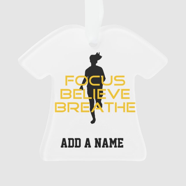 Focus Believe Breathe Yellow Running Fitness Ornament (Front)