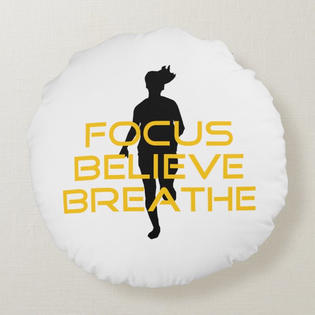 Focus Believe Breathe Yellow Running Fitness Round Cushion (Back)