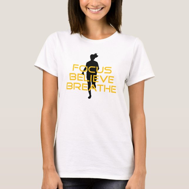 Focus Believe Breathe Yellow Running Fitness T-Shirt (Front)