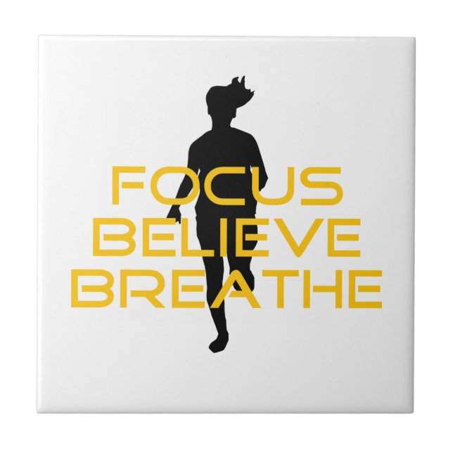 Focus Believe Breathe Yellow Running Fitness Tile (Front)