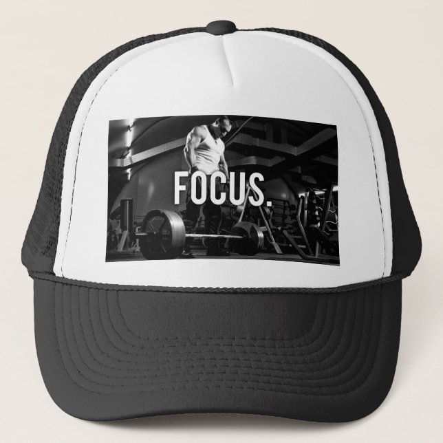 FOCUS - "Body building" Workout Motivational Trucker Hat (Front)