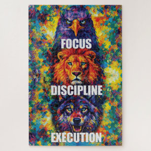 Focus Discipline Execution Eagle Lion Wolf Motivat Jigsaw Puzzle