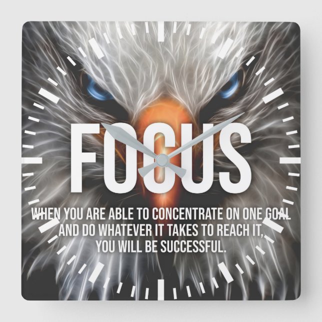 FOCUS - Eagle Motivational Square Wall Clock (Front)