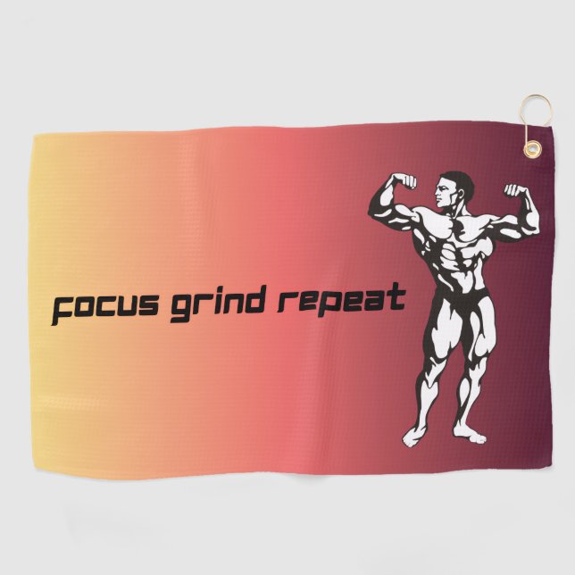 ​"Focus, Grind, Repeat" Motivational Golf Towel (Horizontal)
