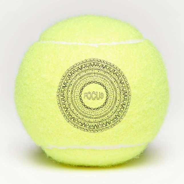 Focus Hand-Drawn Mandala Black Line Art Drawing Tennis Balls (Front)